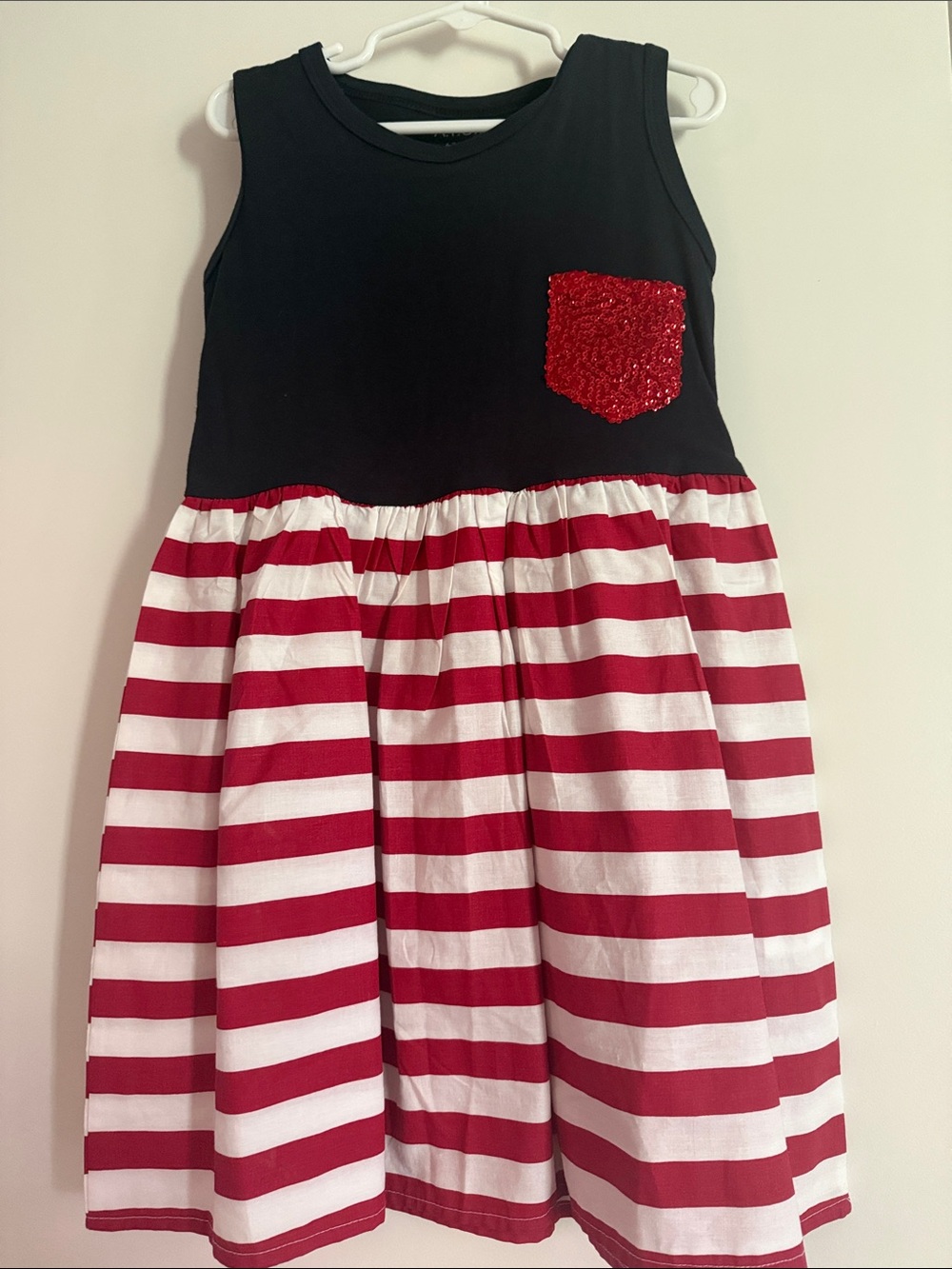 Girls Navy and Red Striped Pocket Dress